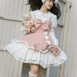 Y2K Pink Lolita Ruffle Party Costume Dress