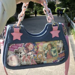 Y2K Pink Star Denim Shoulder Bag