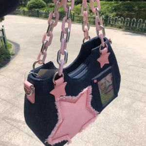 Y2K Pink Star Denim Shoulder Bag