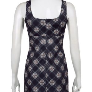 Y2K Plaid Print Sleeveless Tank Dress - Trendy Summer Fashion