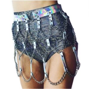 Y2K Punk Chains Skirt - Reflective Waist Chain