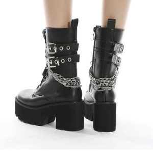 Y2K Punk Style Vegan Leather Chain Ankle Boots