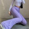 Y2K Purple Ribbed Sweatpants, Elastic Flare Pants