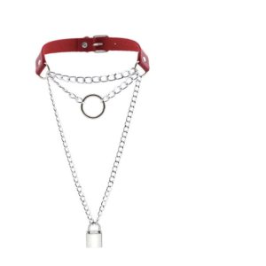 Y2K Red Faux Leather Punk Tassel Pendant Necklace