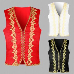 Y2K Red/White/Black V-Neck Single Breasted Vest with Gold Lace