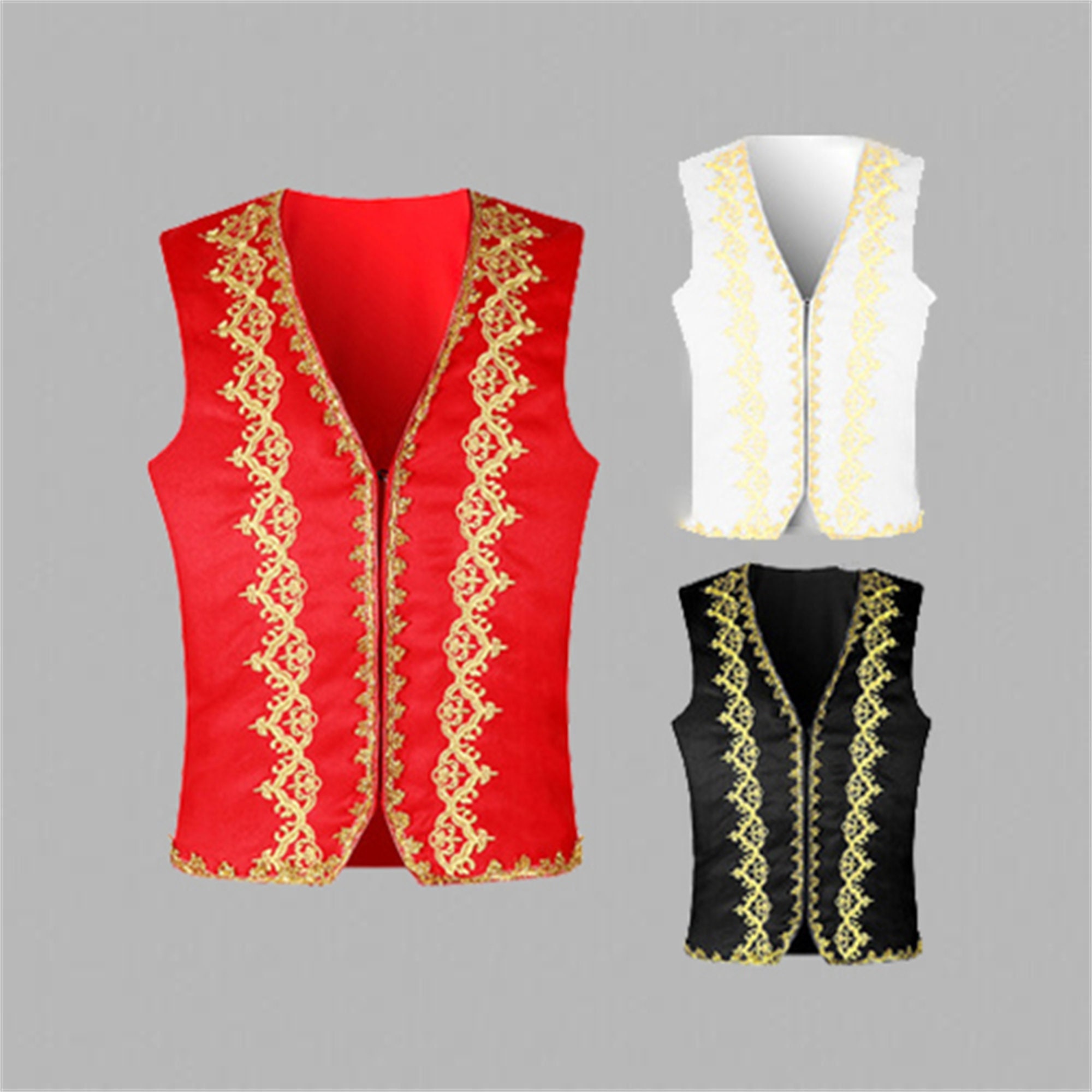 Y2K Red/White/Black V-Neck Single Breasted Vest with Gold Lace