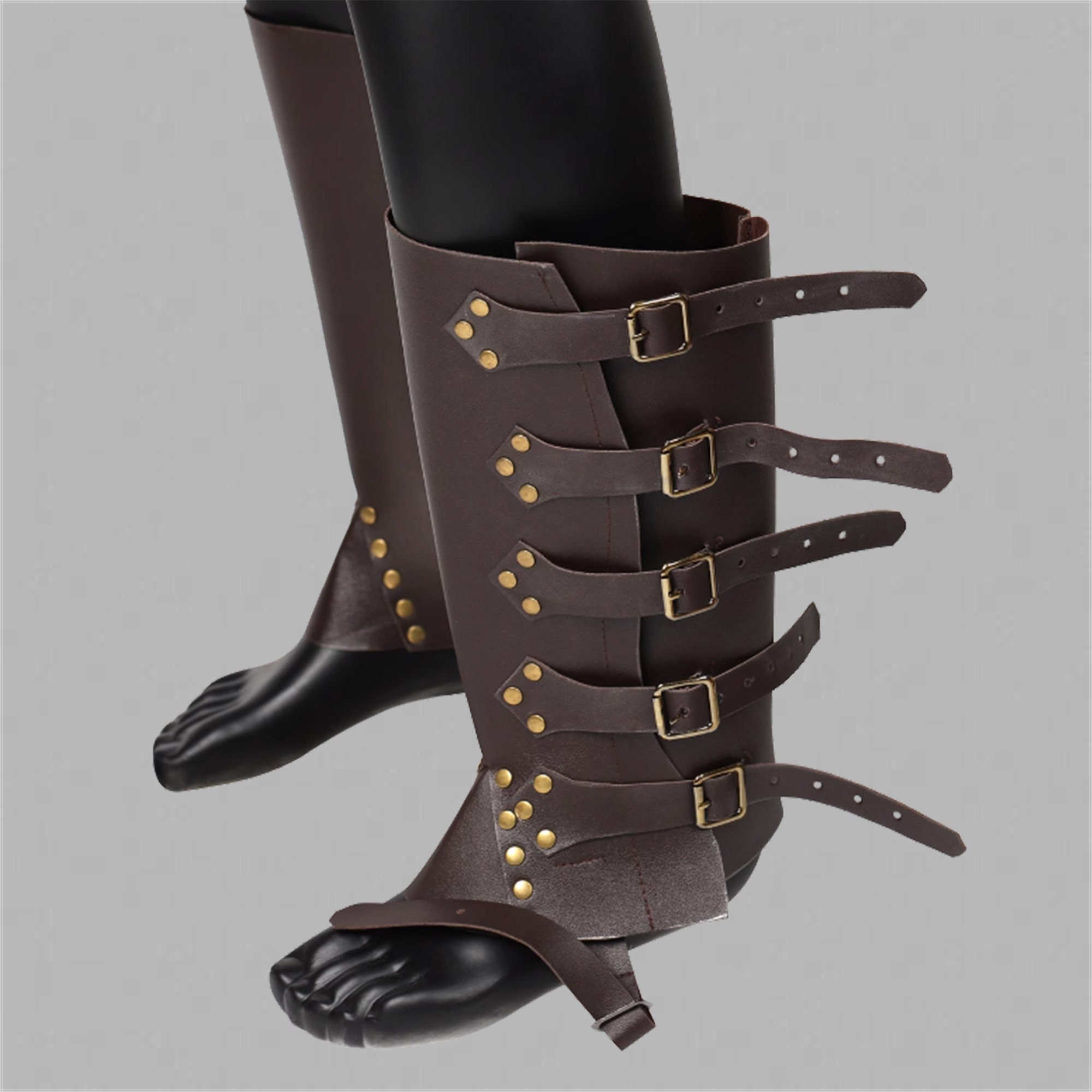 Y2K Renaissance Viking Leather Greaves for Men Women