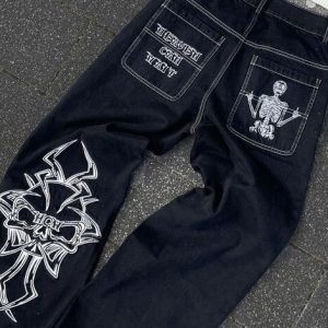 Y2K Retro Skull Embroidery Baggy Denim Jeans