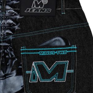 Y2K Retro Skull Embroidery Baggy Denim Pant