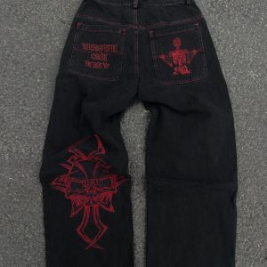 Y2K Retro Skull Embroidery Baggy Denim Pant