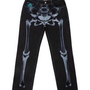 Y2K Retro Skull Embroidery Baggy Denim Pant