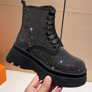 Y2K Rhinestone Martens Boots - Sparkle in Retro Style with these Trendy and Glamorous Footwear