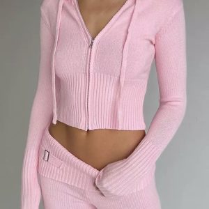 Y2K Ribbed Knitted Lounge Tracksuit Set