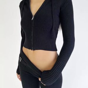 Y2K Ribbed Knitted Lounge Tracksuit Set