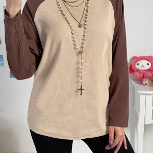 Y2K Ribbed Patchwork Long Sleeve Streetwear Blouse