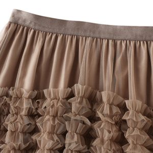 Y2K Ruffle Maxi Tulle Skirt for Women