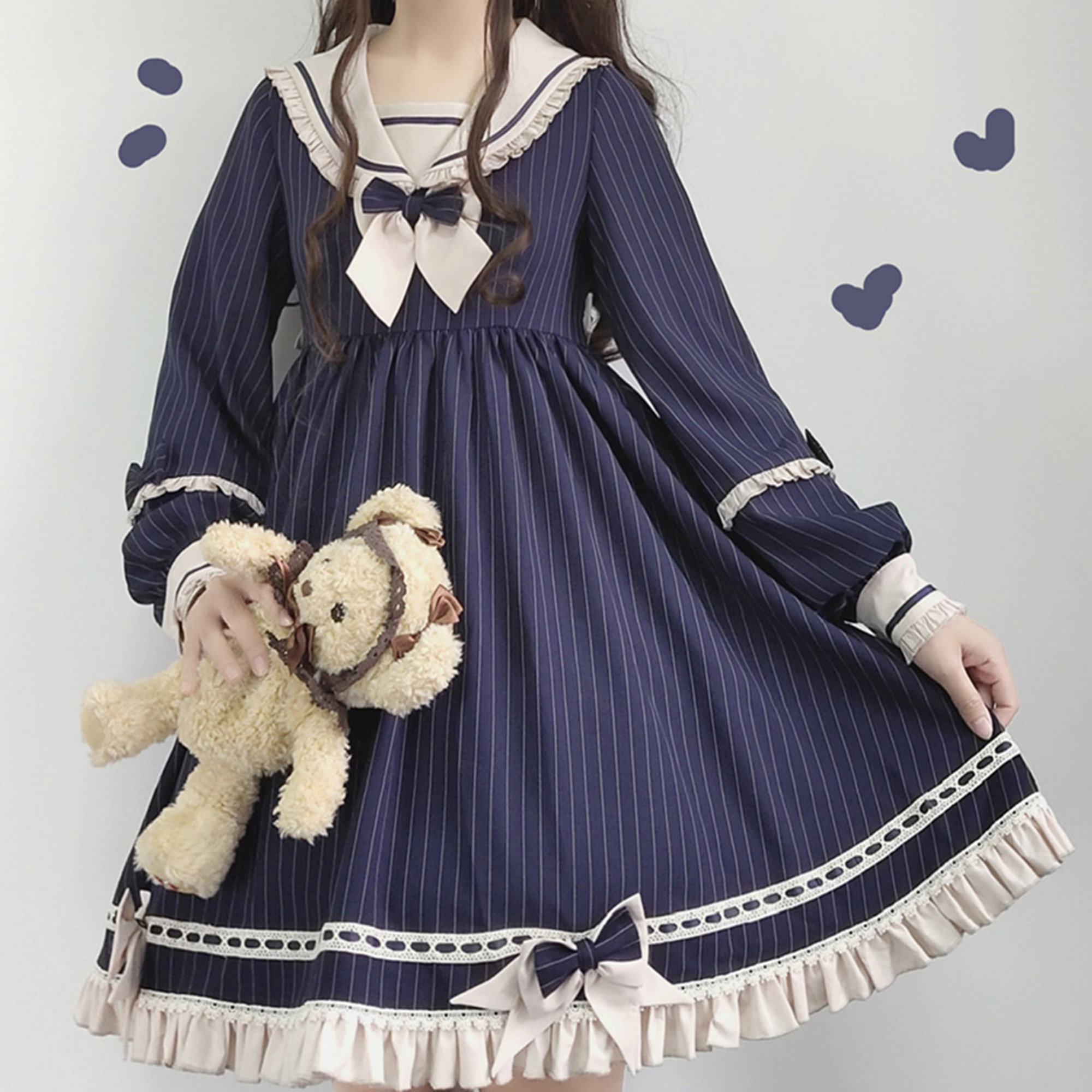 Y2K Sailor Dress with Puff Sleeves