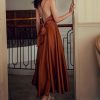 Y2K Satin Milkmaid Dress - Burnt Orange