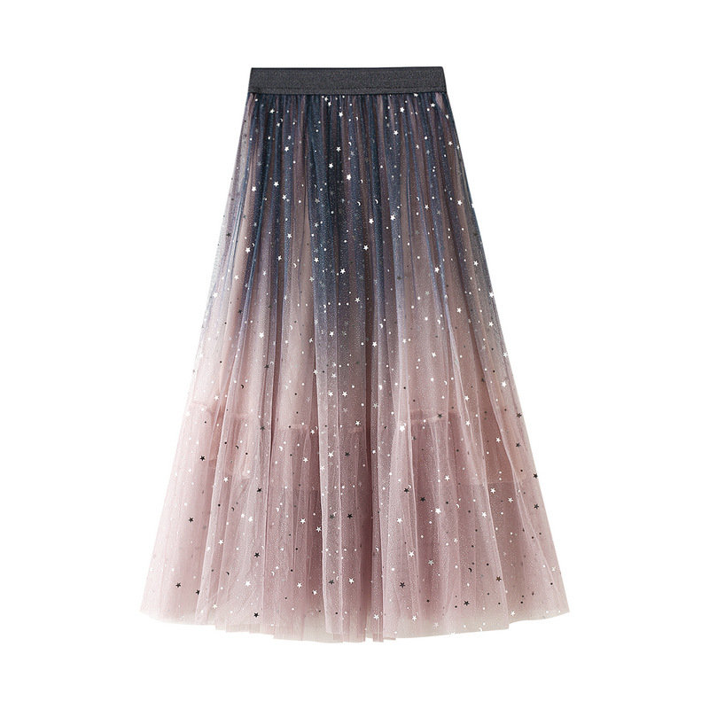 Y2K Sequin Star Embellished Tulle Midi Skirt