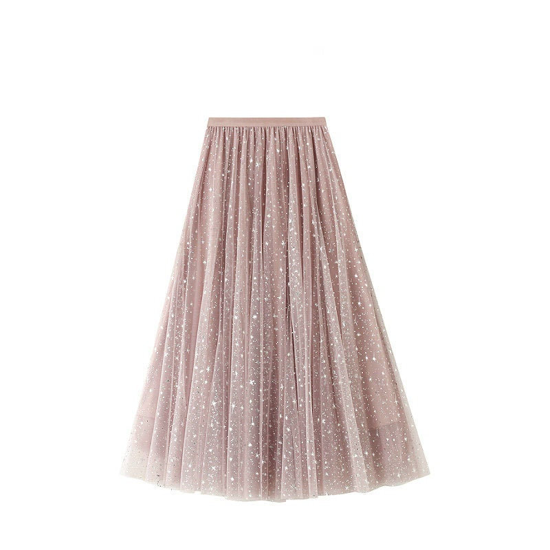 Y2K Sequin Star Embellished Tulle Midi Skirt - CozyPlushies - Gifts Store