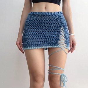 Y2K Sexy Crochet Lace-up Mini Skirt