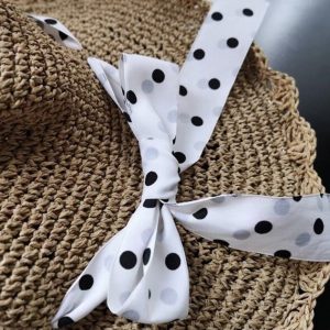 Y2K Shining Polka-Dot Bow Ribbon Big Brim Straw Hat