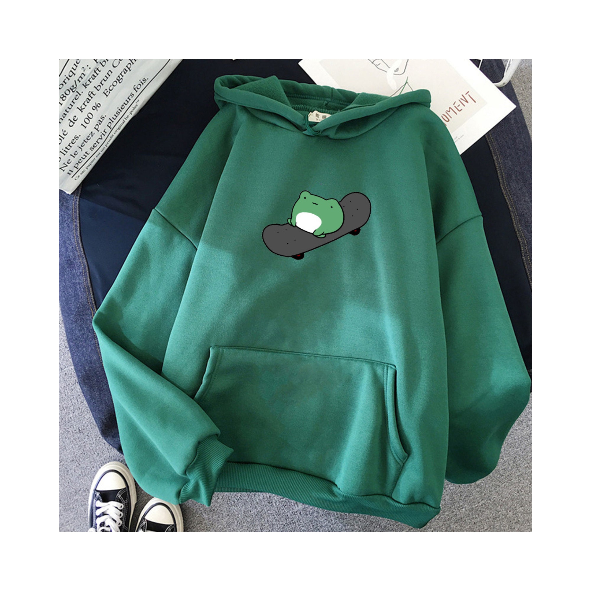 Y2K Skateboard Frog Hoodie - Cute Hooded Sweatshirt