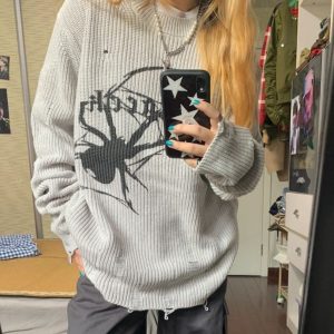 Y2K Spider Print Sweater for Women