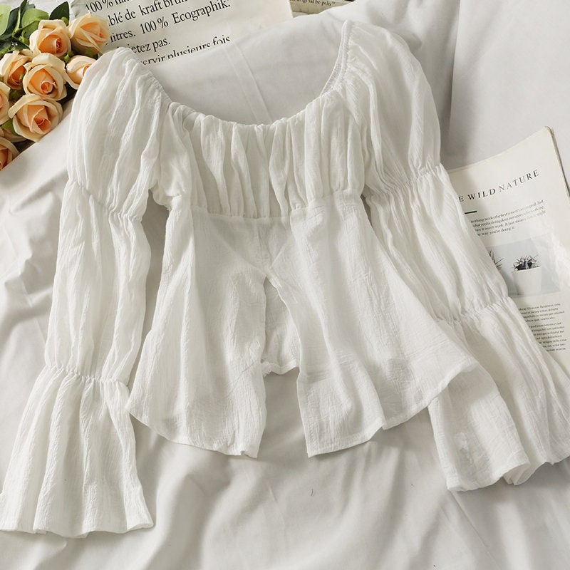 Y2K Square Neck Flare Sleeve Milkmaid Bustier Top