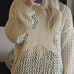 Y2K Star Print Knitted Crochet Jumper