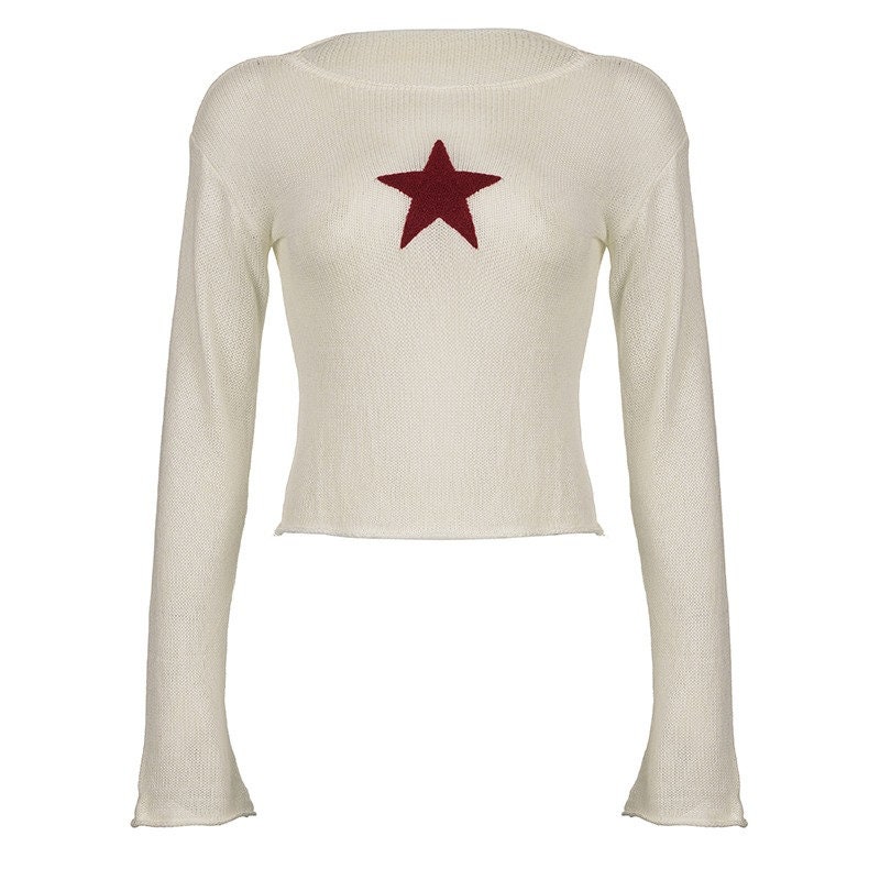 Y2K Star Stitching Knitwear Smock Vintage Long Sleeve Sweater