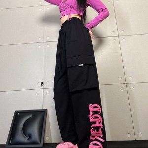 Y2K Streetwear Cargo Sweatpants - Harajuku Style