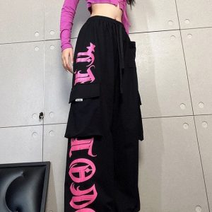 Y2K Streetwear Cargo Sweatpants - Harajuku Style