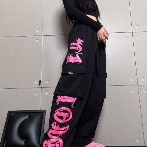 Y2K Streetwear Cargo Sweatpants - Harajuku Style