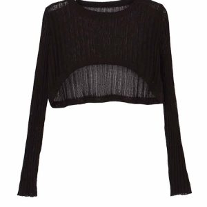 Y2K Stripe Crochet Knitted Fishnet Jumper