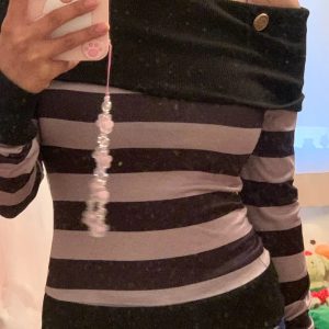 Y2K Striped Bardot Off Shoulder Jumper