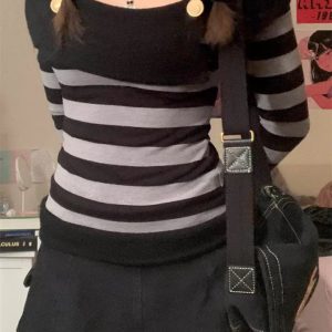 Y2K Striped Bardot Off Shoulder Jumper