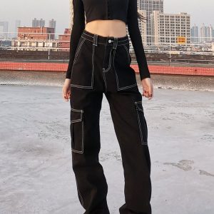 Y2K Striped High Waist Wide Leg Women Jeans