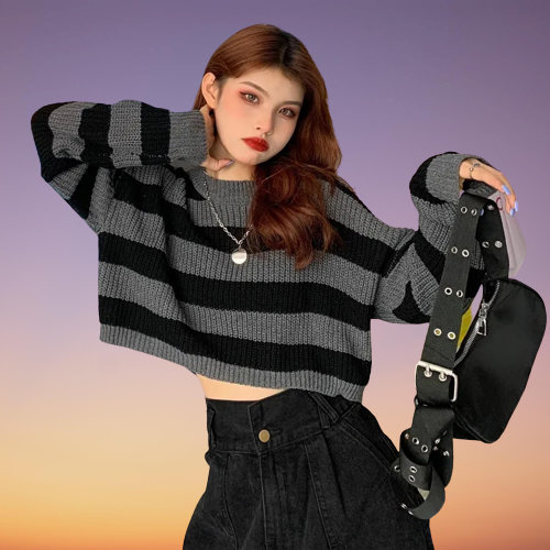 Y2K Striped O-Neck Long Sleeve Sweater