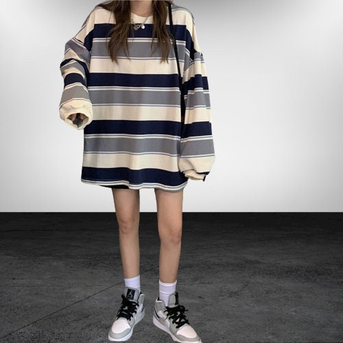 Y2K Striped O-Neck Long Sleeve T-Shirt - Preppy Style