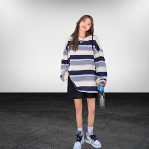 Y2K Striped O-Neck Long Sleeve T-Shirt - Preppy Style