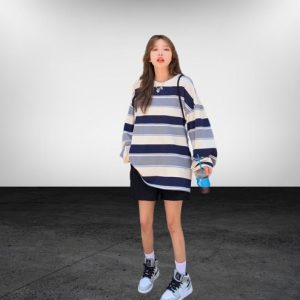 Y2K Striped O-Neck Long Sleeve T-Shirt - Preppy Style