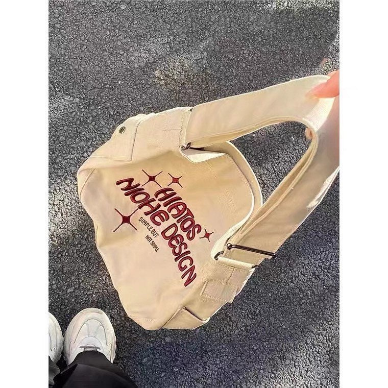 Y2K Style Canvas School Bag - Grunge Shoulder Crossbody College Bag
