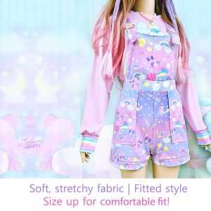 Y2K Sugar Bunny Pastel Cloud Rainbow Short Overalls