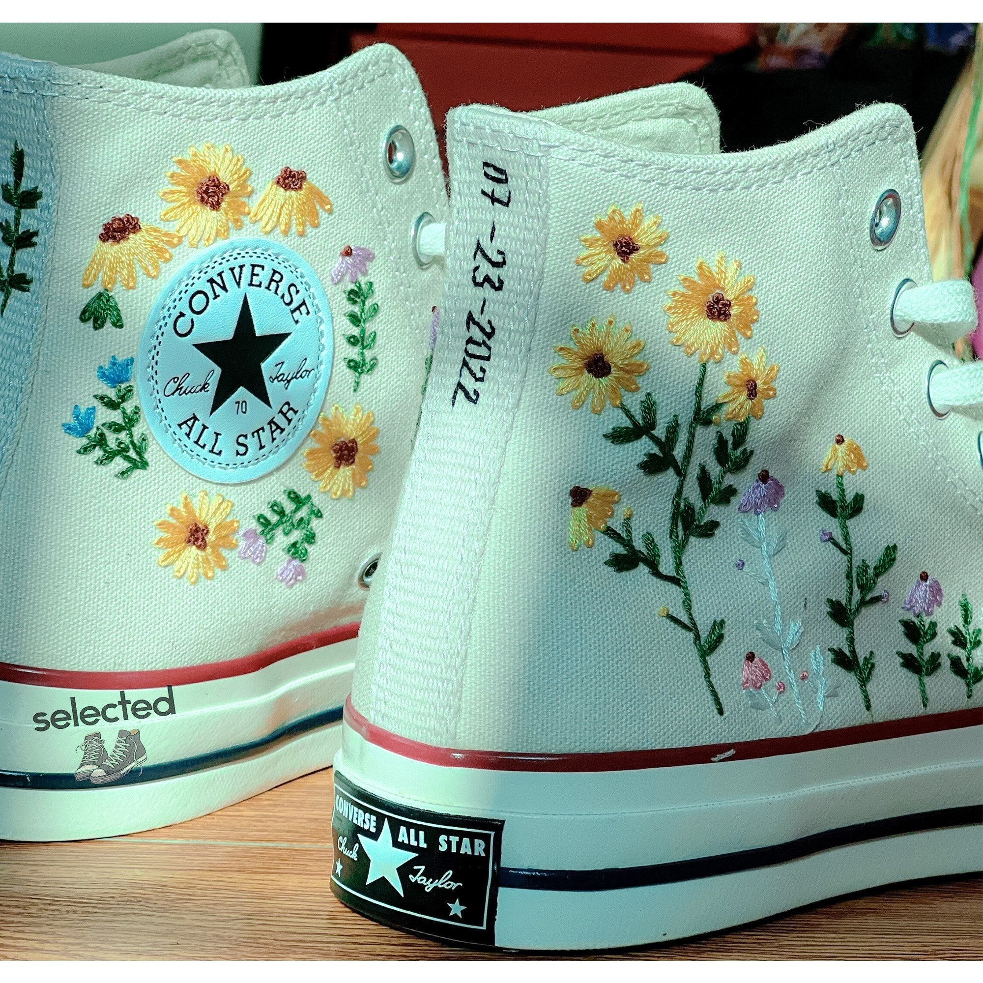 Y2K Sunflower Embroidered Converse High Tops