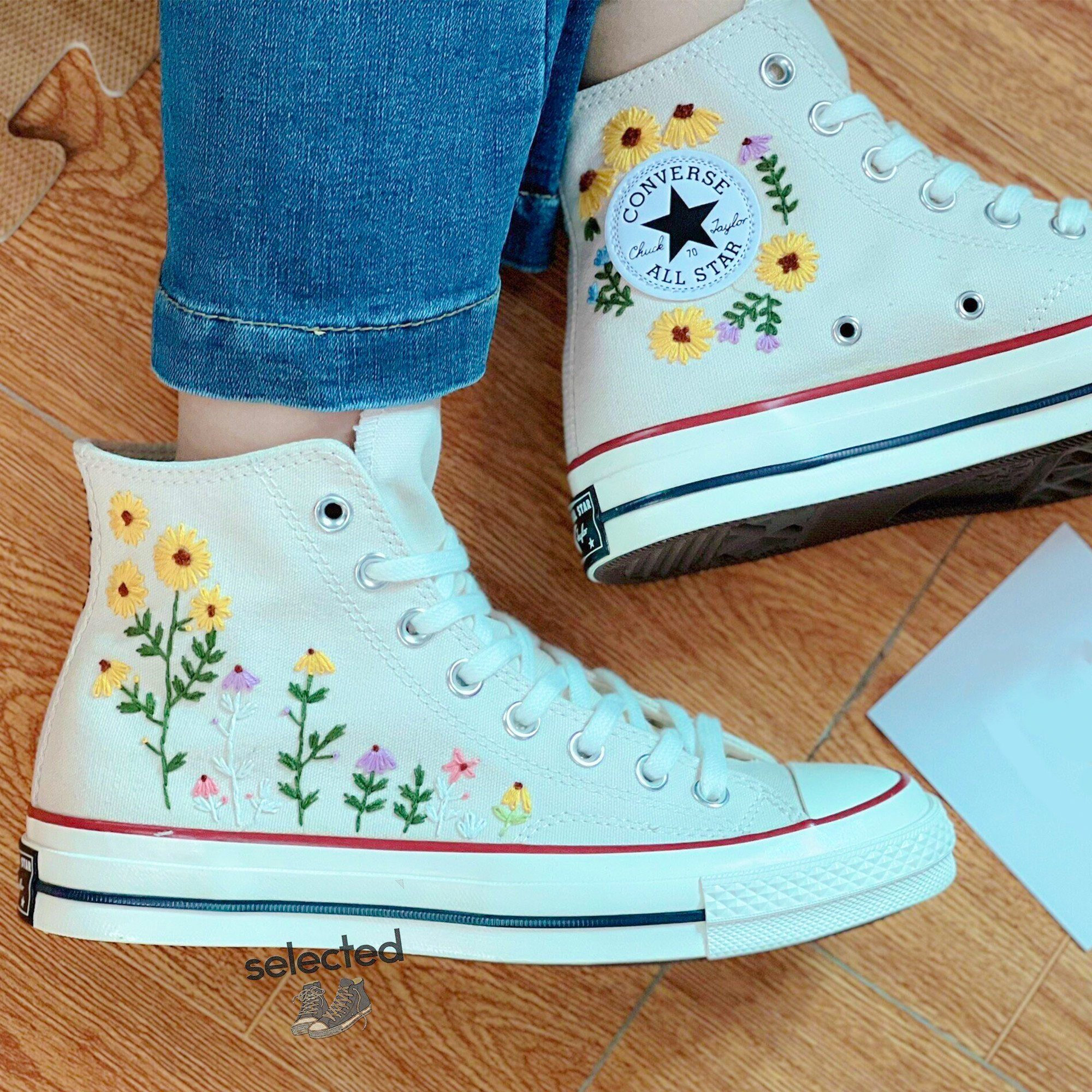 Y2K Sunflower Embroidered Converse High Tops