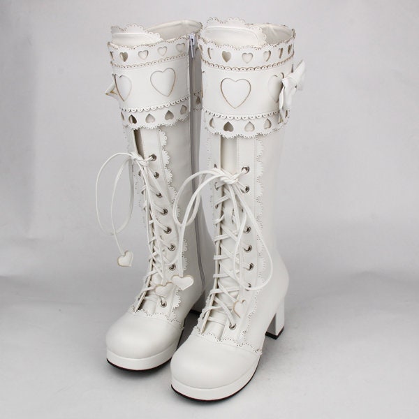 Y2K Tall Lolita Princess Boots - Baby Pink/Purple, Rounded Toe, Cosplay, Heels