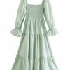 Y2K Tiered Maxi Cotton Dress with Sleeves