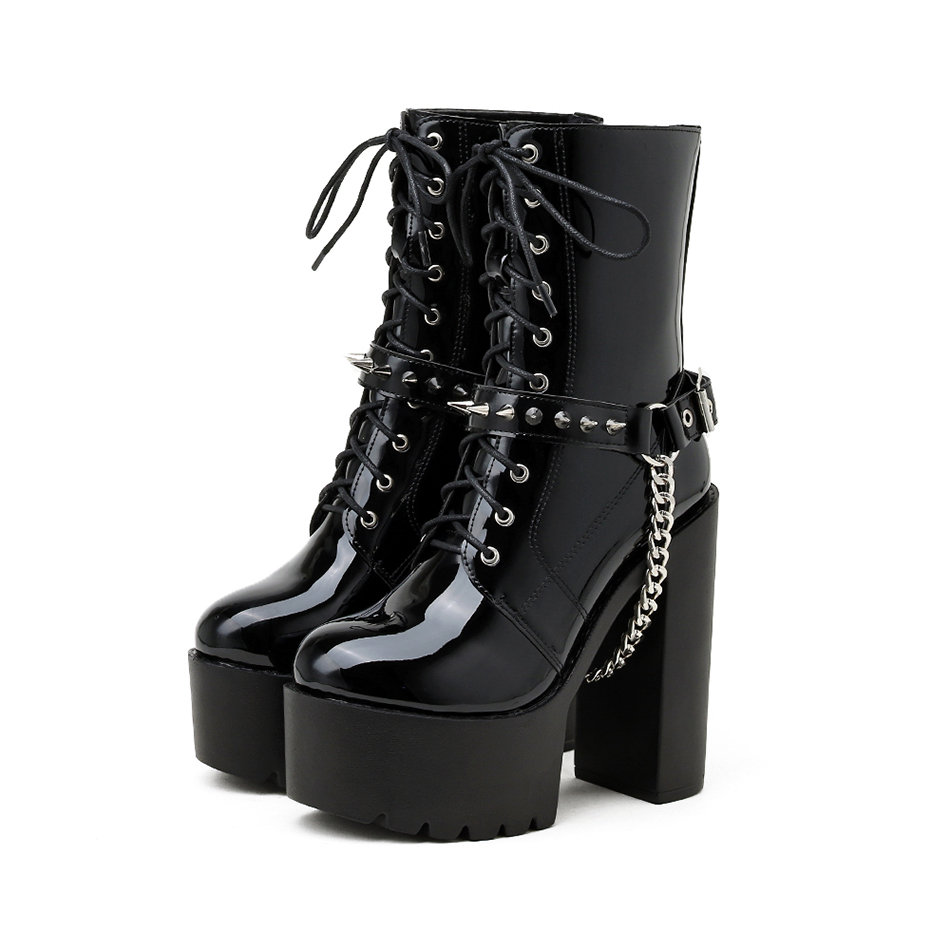 Y2K Unisex Ankle Boots with Square Heel and Side Zipper