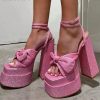 Y2K Unisex Bow High Heels - Rave Platforms with Square Heel